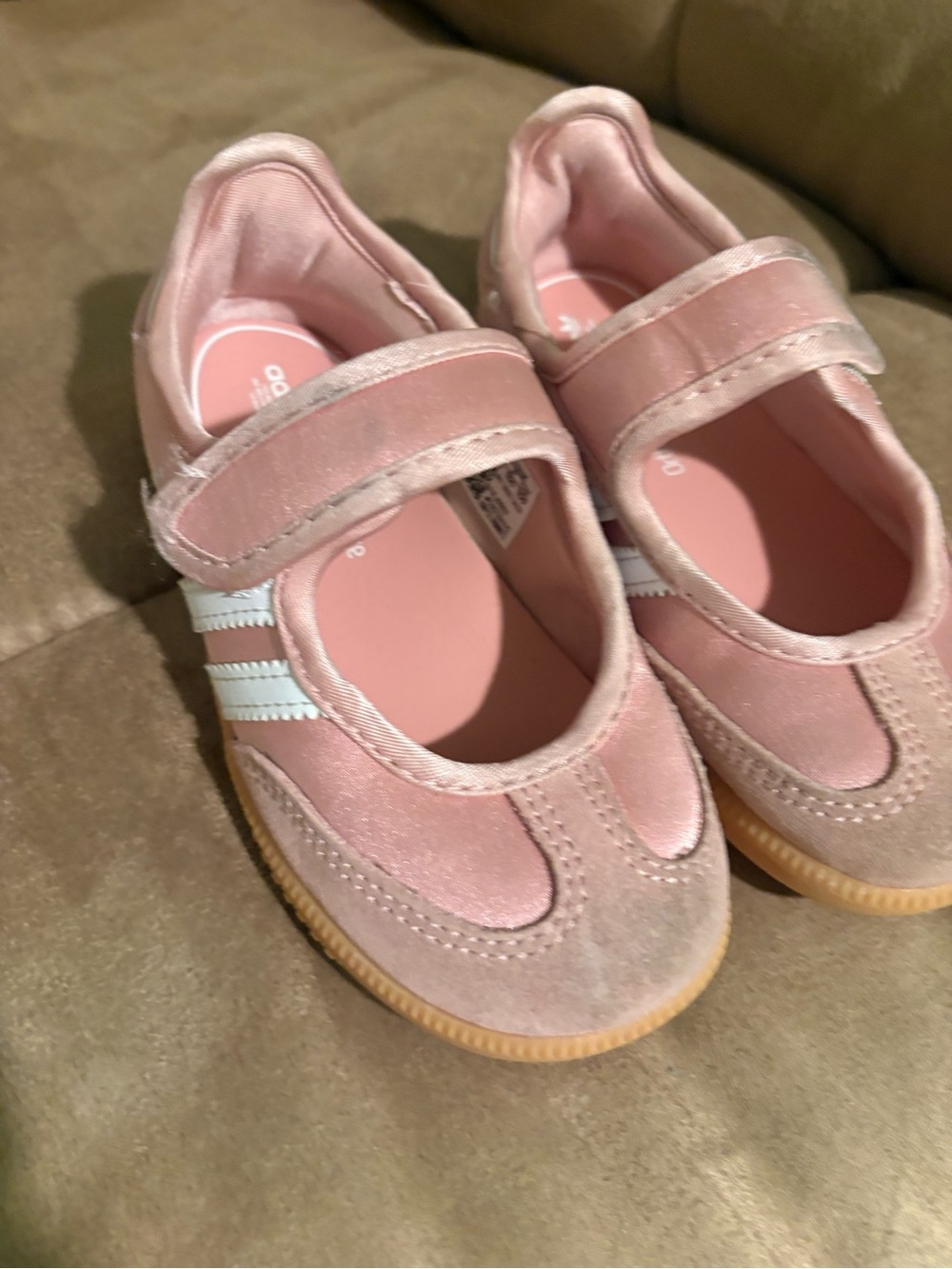 adidas Pink Mary Jane Kids Sneakers with White Stripes